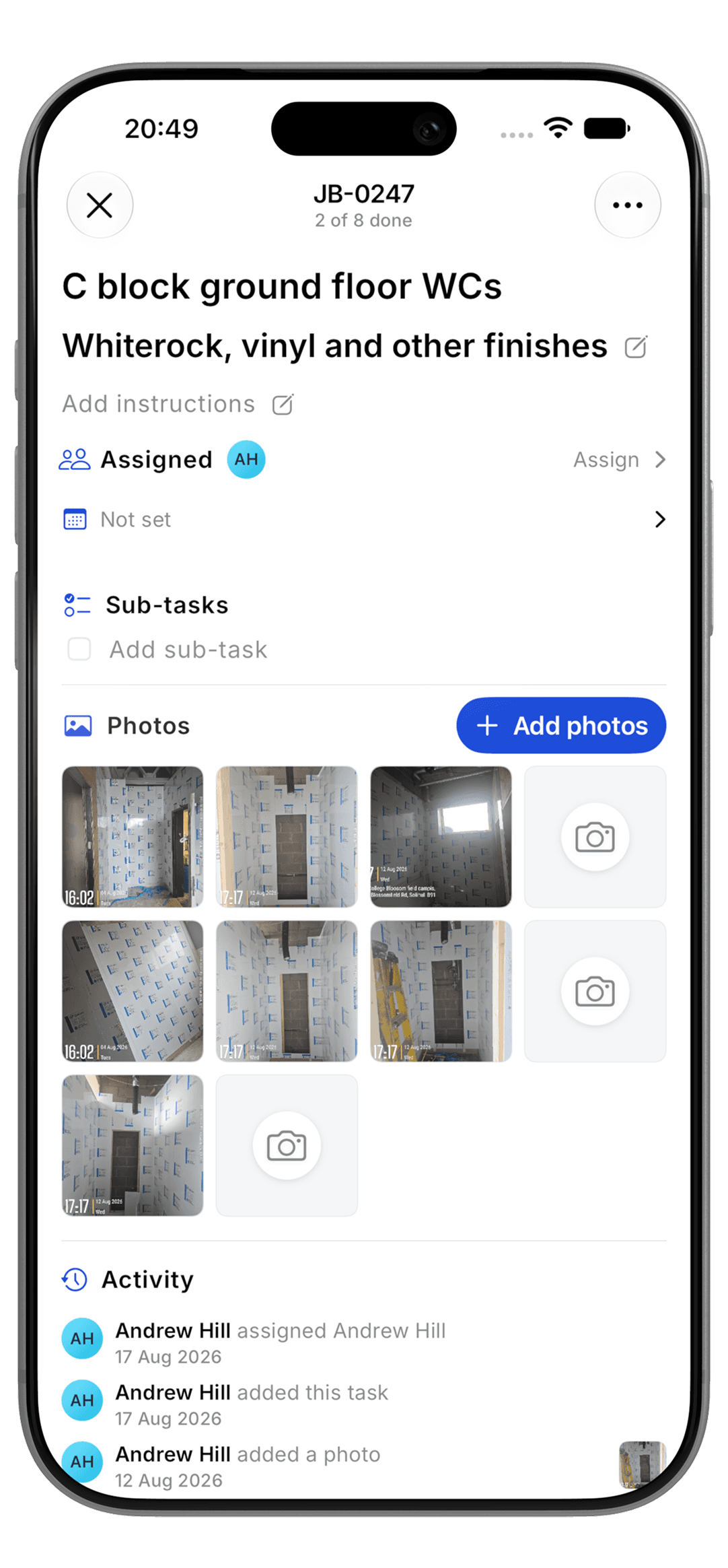 Jobivo mobile job task with photo evidence