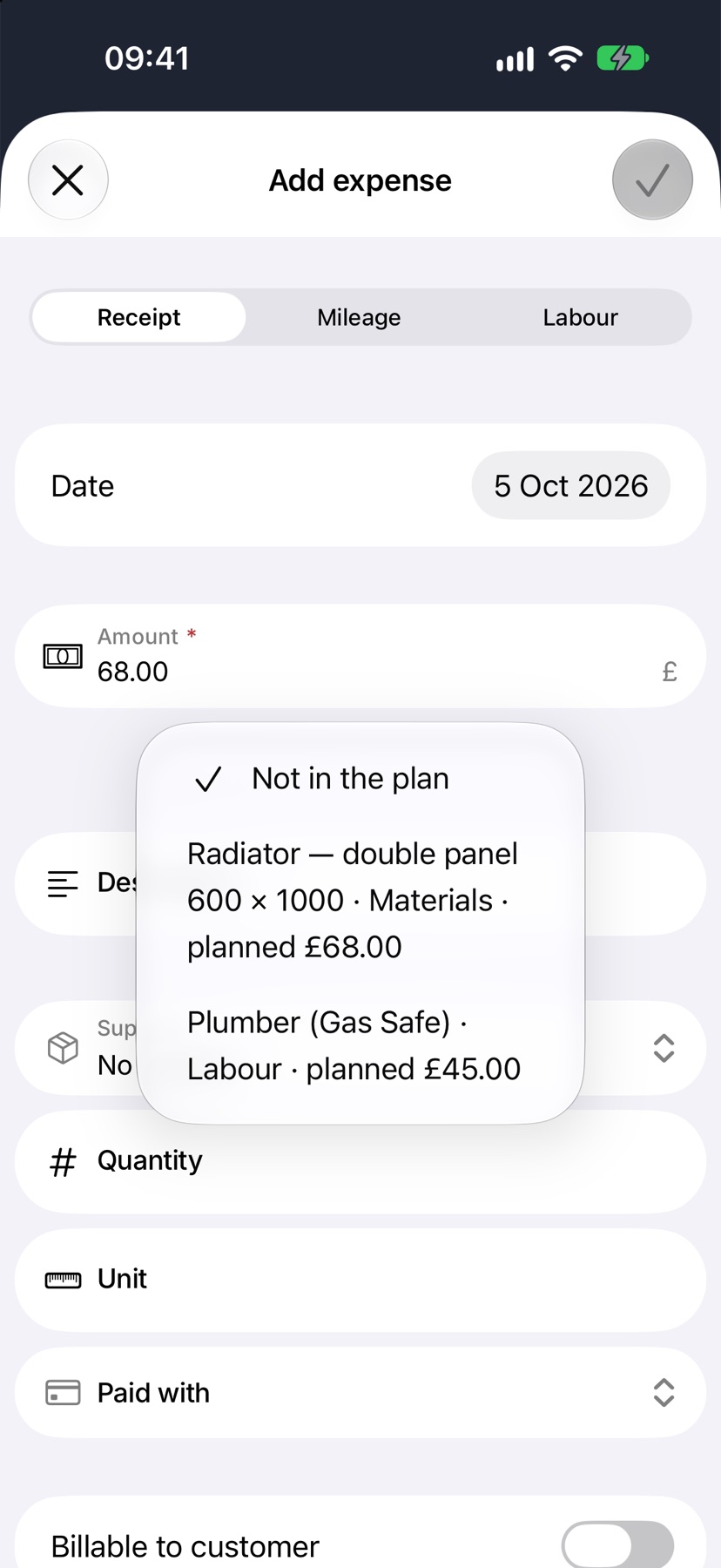 The What did this pay for choices: Not in the plan, and the job's planned costs
