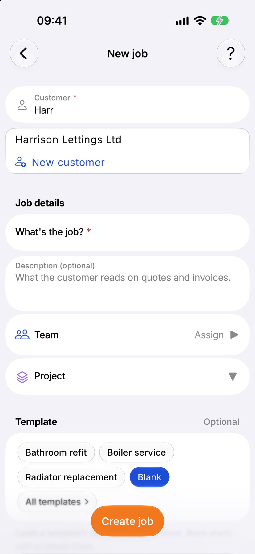 Customer search showing a matching customer and a New customer row