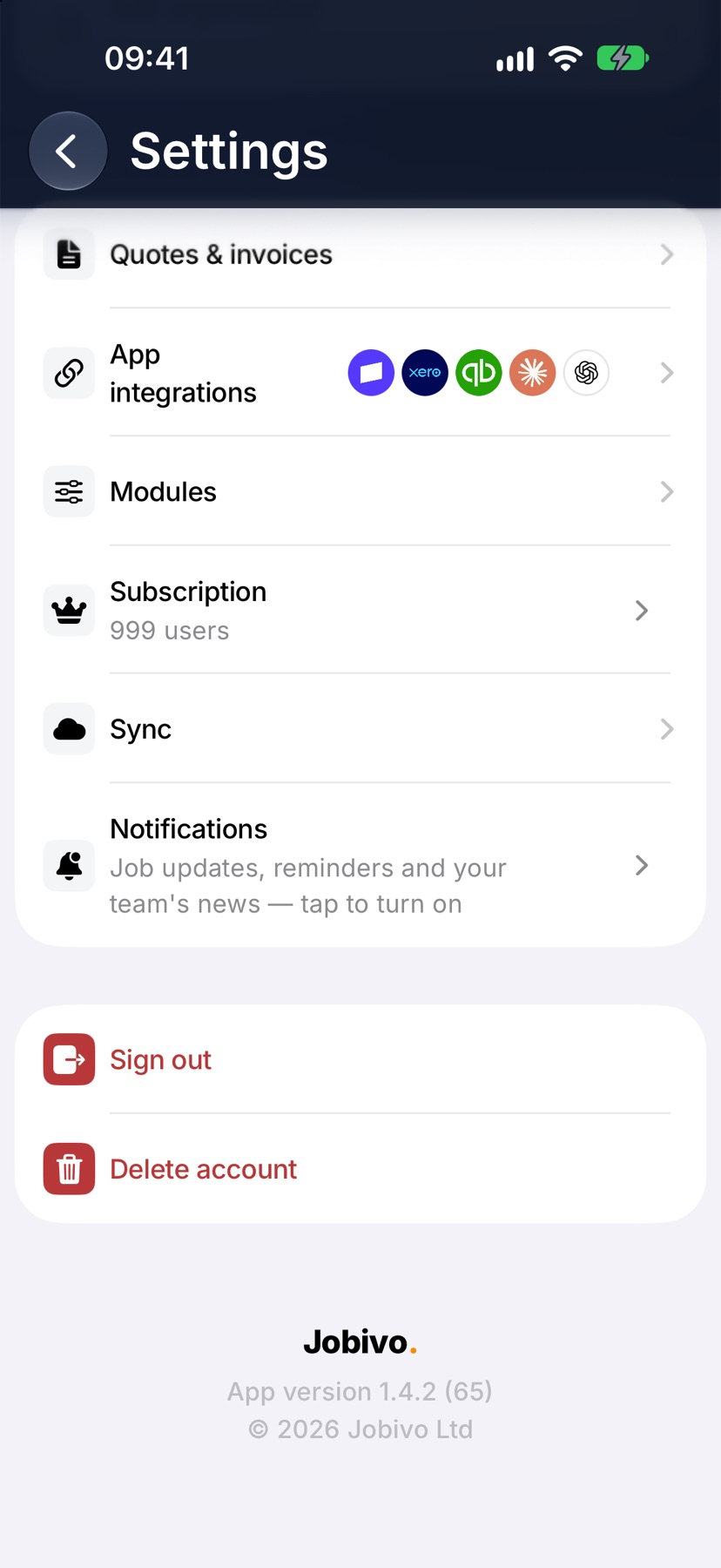 The Settings screen scrolled to Preferences