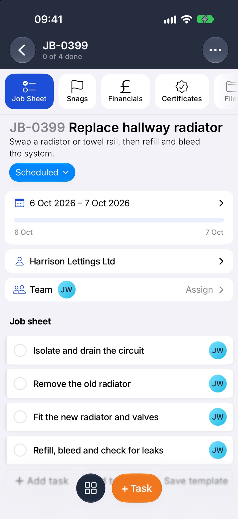The job reading Scheduled, with its planned dates